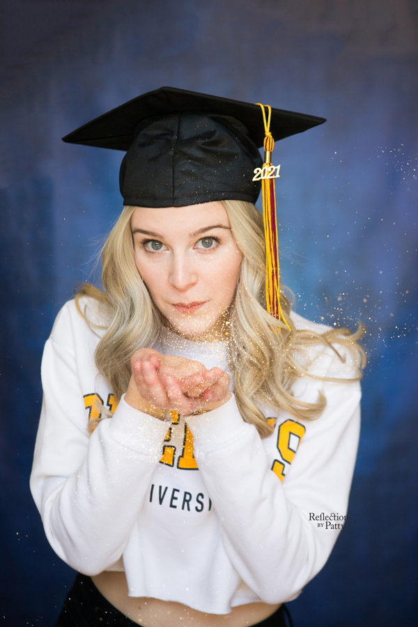 university graduation photos with sparkles